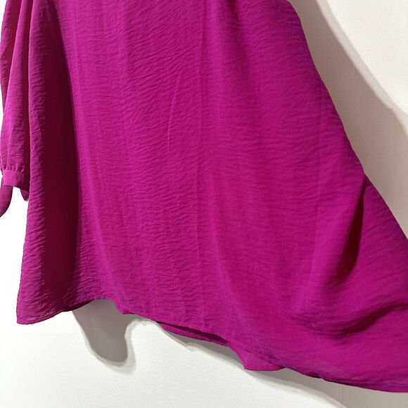 Catherines Blouse Cold Shoulder Size 3X 26 28W Pink Square Neck Tie Sleeve - Picture 6 of 7